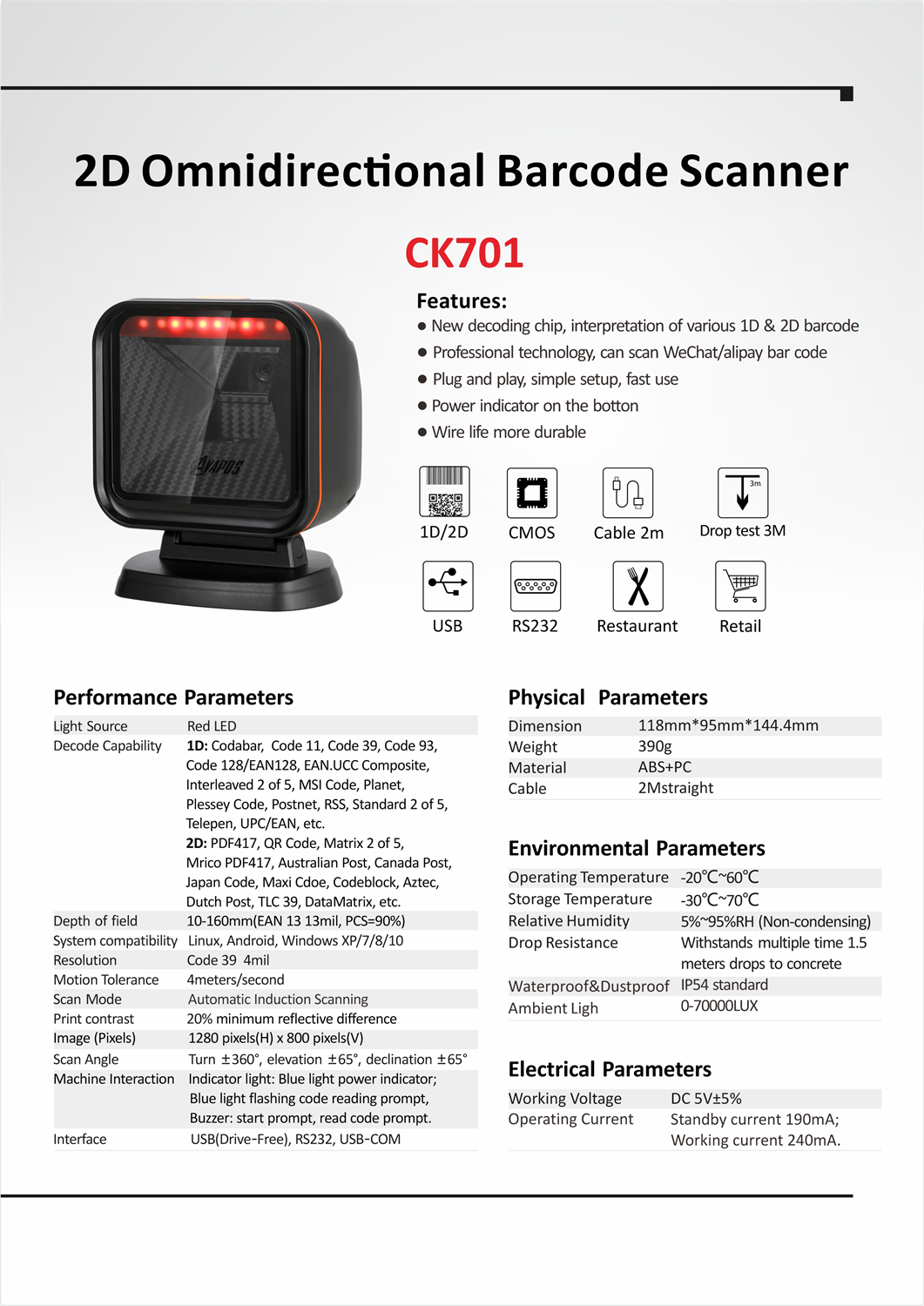 Barkod Okuyucu CK701 1D-2D MASATİPİ USB TAK ÇALIŞTIR görsel 4